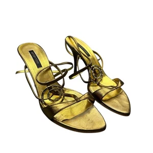 Sergio Rossi Gold High Heel 90mm Sandals Strappy Buckle Leather Women Size 40 - Picture 1 of 5