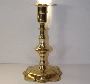 George II Seamed Brass Petal Base Candlestick 19cm Tall - Picture 1 of 8