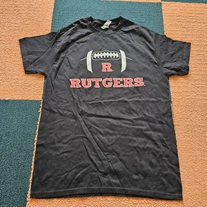 Rutgers University Football Adult T-Shirt Medium Black #907 S/S Crew Cotton X0a - Picture 1 of 9