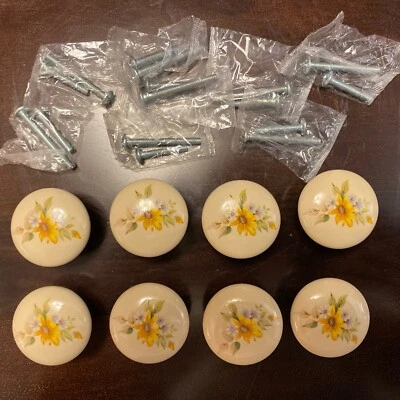 Set of 8 vintage Amerock ceramic drawer pulls with hardware - Image 1 of 4