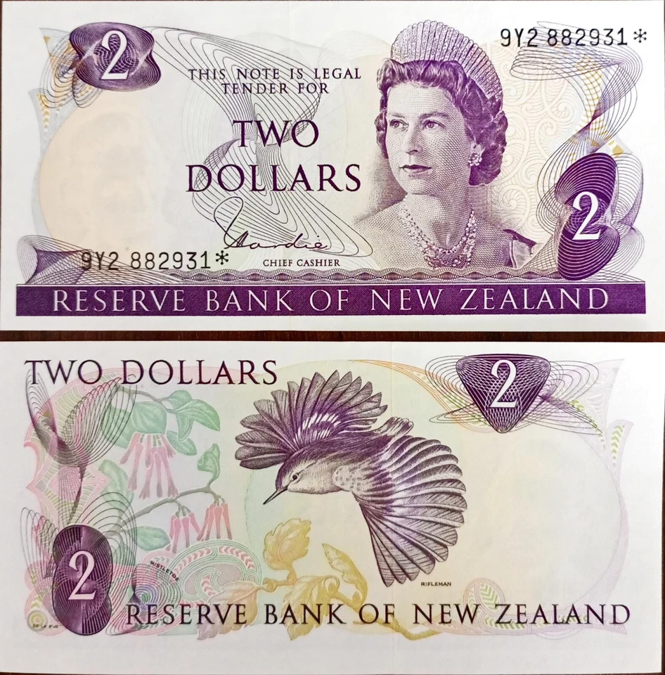 新西兰 2 美元 QEII 伊丽莎白二世女王 * 星币替换装 UNC — 第 1/1 张图片