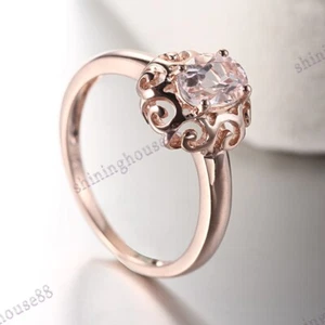 Oval 7x5mm Pink Morganite Wedding Gemstone Ring Solid 18k Rose Gold Fine Jewelry - Picture 1 of 7