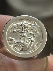 Saint Michael Old School Sterling Silver 925 Ring Sizes 7-14 - Picture 1 of 9