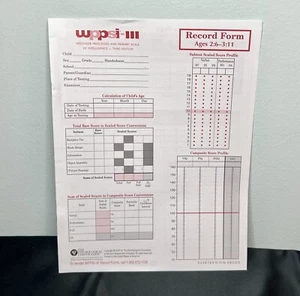 WPPSI-III Wechsler Preschool & Primary Scale Record Form Blank Ages 2:6-3:11 NEW - Picture 1 of 2