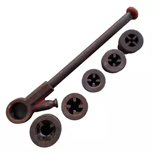 Toledo Pipe Threading Machine 5 Dies 1 Ratchet Head 3/4” 1/2” 1/4” 3/8” 1/8” VTG - Picture 1 of 24