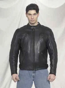 Leather Black Men's Motorcycle Racer Jacket With Protective Padding & Air Vents - Picture 1 of 2
