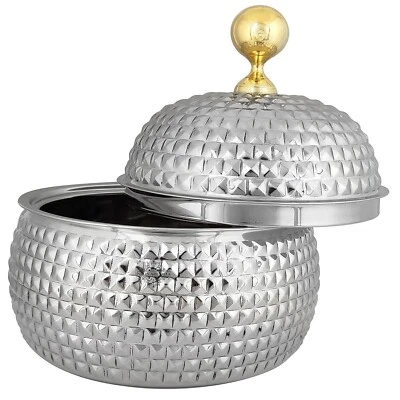 Diamond Hammered Design Stainless Steel Serving Casserole Pot With Lid, 1000ML - Image 1 of 3