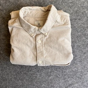 H&M Corduroy Shirt Mens Medium Vintage  Button Down Cream Off White Casual Y2K - Picture 1 of 6