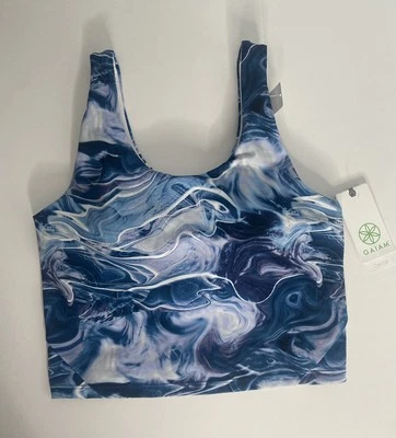 Sujetador Gaiam Mediano Longline Tank Yoga Entrenamiento Deportes Azul Púrpura Estampado Mármol Foto 1 de 4