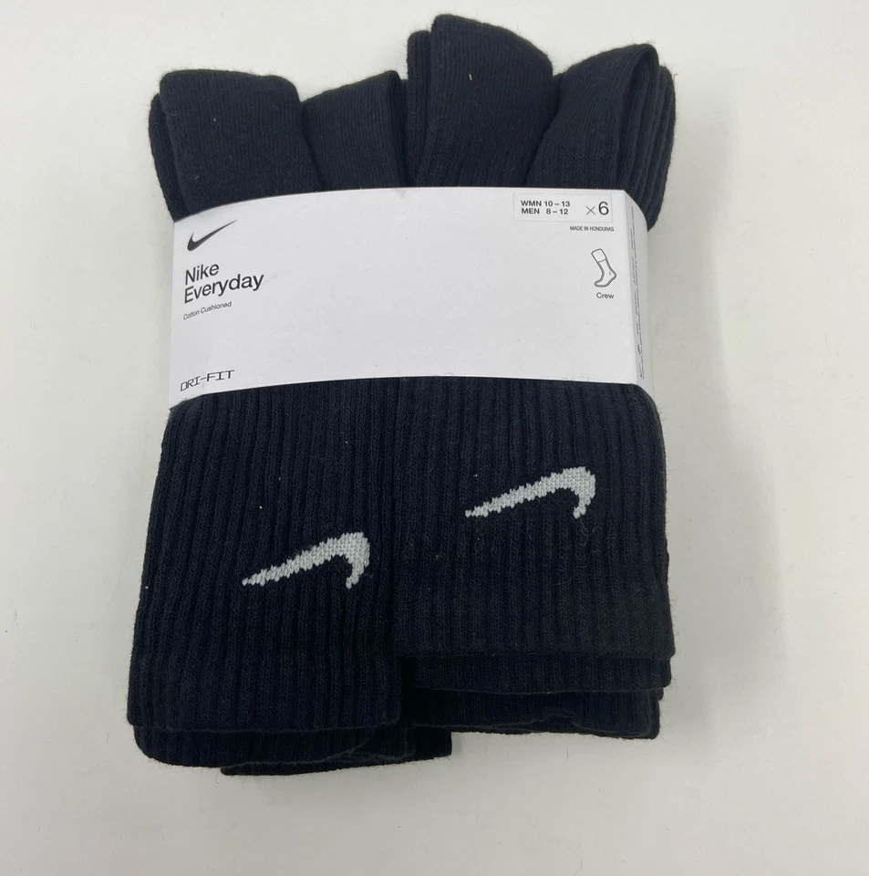 Nike Everyday Cushion Crew Socks Large - Pack of 6 (Black)
