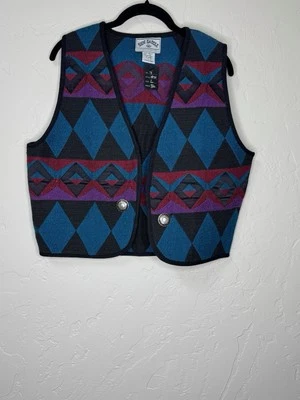 Chaleco Vintage Unisex Estilo Sillín Lateral Lana Estampado Azteca Occidental Talla Grande Foto 1 de 4