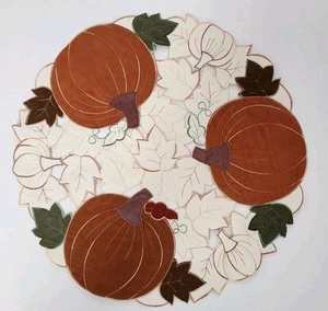 Nuevo sin etiquetas Lote de 6 manteles individuales redondos de trabajo corte calabaza bordados de Acción de Gracias 15,5" - Imagen 1 de 8