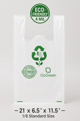 4 Mil Clear Plastic T-Shirt Bags 1/6 Heavy-Duty Reusable Grocery Shopping - Image 1 of 4