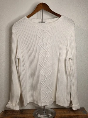 Suéter para mujer Nine & Company blanco tejido con cable XL +NUEVO CON ETIQUETAS+ Foto 1 de 4