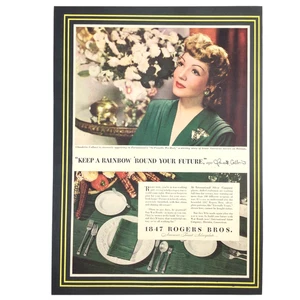 Rogers Bros Silverware 1943 anuncio impreso Claudette Colbert actriz de Hollywood Segunda Guerra Mundial - Imagen 1 de 1