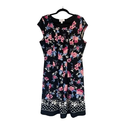 Vestido negro plisado floral y lunares largo medio para mujer Elle XLarge Foto 1 de 4