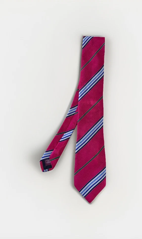 Corbata para hombre Charles Tyrwhitt a rayas rosa hecha a mano en Inglaterra ex estado Foto 1 de 4