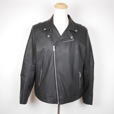 CALVIN KLEIN Men's XL Black Faux Leather Bomber Jacket Motorcycle Coat Insulated - Image 1 of 4
