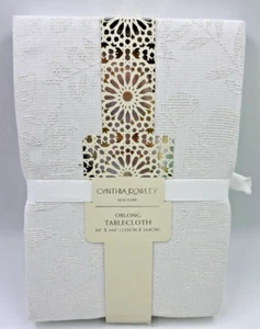 CYNTHIA ROWLEY 60 x 104" Beige & Silver Cotton Blend Designer Tablecloth - Picture 1 of 1