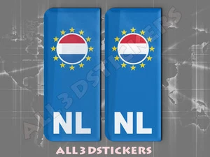 2x3D Pegatina Resina Cúpula Euro PAÍSES BAJOS Matrícula con Bandera Insignia de Coche Calcomanía - Imagen 1 de 1