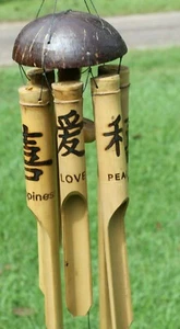 Peace Love Happiness Christmas Gift, Bamboo Windchime, 36", G-64 - Picture 1 of 8