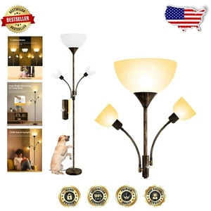 Elegant 71" Torchiere Floor Lamp with 3-Way Switch & Adjustable Reading Lights - Picture 1 of 10