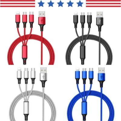 10X Universal 3 in 1 Fast USB Charging Cable Multi Function Cell Phone Charger - Image 1 of 4