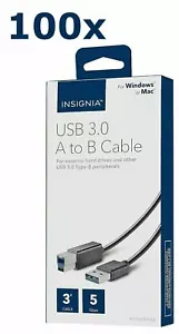 100x Insignia USB 3.0 Type A Male to B Male Cable 3' for Printer Scanner HDD Mac - Picture 1 of 3