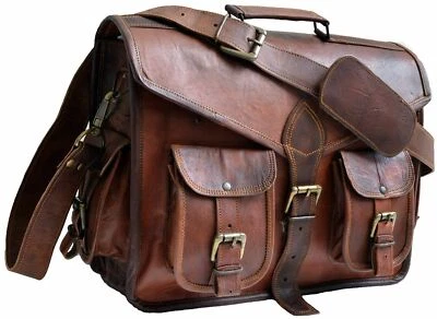 Bolso de cuero vintage para hombre portátil genuino bolso mensajero hombro viaje marrón Foto 1 de 4