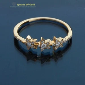 Anillo de oro amarillo de 14 k con banda de diamantes pavé de tres estrellas de 0,25 quilates hecho a mano joyería regalo - Imagen 1 de 6
