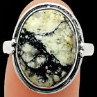 Authentic White Buffalo Turquoise Nevada 925 Silver Ring S.9.5 Jewelry R-1175