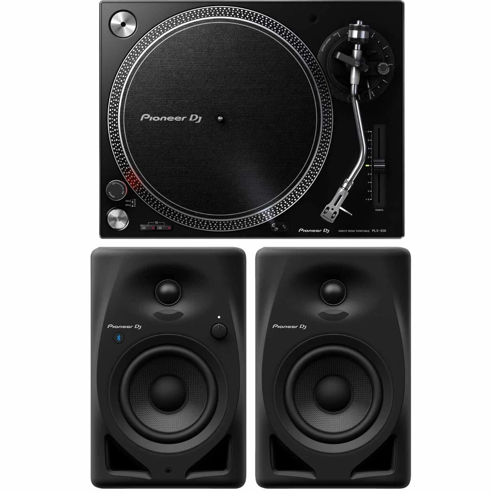 Pioneer PLX-500 Direct Drive Turntable & DM-40D-BT 4" Desktop Monitor System ... - Image 1 of 4