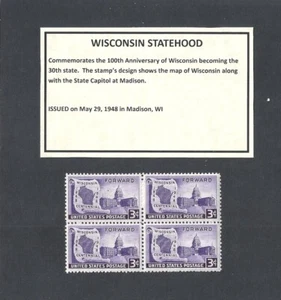 #957 - 1948 ESTADO WINCONSIN - Bloque de 4 estampillas como nuevas de EE. UU. - Imagen 1 de 1