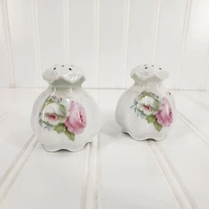 Vintage Salt and Pepper Shakers, Hand Painted Shabby Roses with Pink and White - Picture 1 of 8