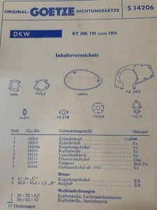 Juego de juntas de motor DKW RT 200 191 ccm 14206 - Imagen 1 de 1