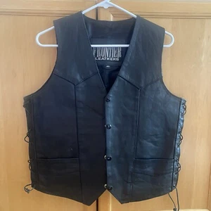 FRONTIER Leather Men's Size 40 Biker Motorcycle black Vest Side Adjustments - Picture 1 of 13