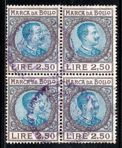 Italy, Marca da Bollo Lire 2.50, block of 4, used fiscal stamps - Picture 1 of 2