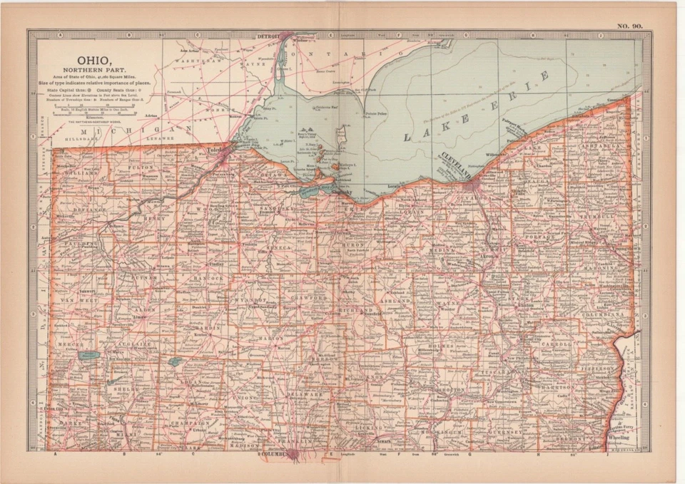 Ohio Northern Part USA antique vintage state map 1902 - Изображение 1 из 1