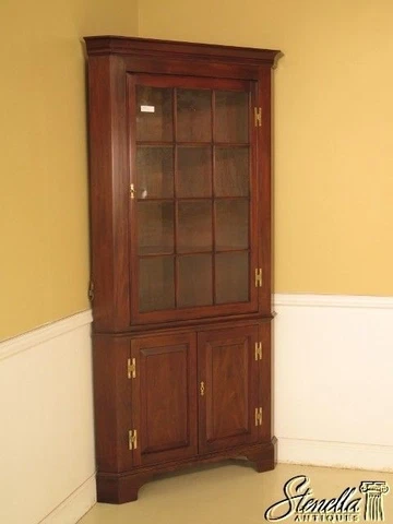 43240EC: HENKEL HARRIS 12 Pane Crackle Glass Mahogany  Corner Cabinet Cover