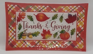 Temptations "THANKS & GIVING" Harvest Glass Platter 7x10" Serving Tray NEW - Picture 1 of 4