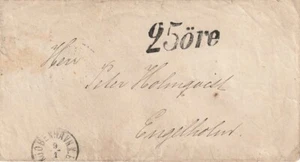 SUECIA/DINAMARCA: Franqueo por cancelación 25 ÖRE de Copenhague 1872. Escaso. - Imagen 1 de 2