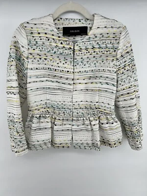 ZARA Tweed Striped Cropped Blazer White SIZE S - Image 1 of 3