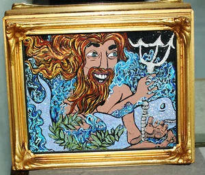Expressionist Oil Painting Mixed Media Outsider Art MERMAID GOD SEA ZEUS Framed - Picture 1 of 4