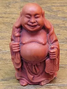 Vintage Bakelit sehr glücklich lächelnder Buddha Figur klein Mini 2-1/4" rot Statue - Bild 1 von 9