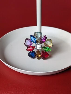 Colorful ACRYLIC Heart Shaped Rhinestone FLOWER Wreath Pin 1 ¾" BROOCH Red Blue - Image 1 of 4