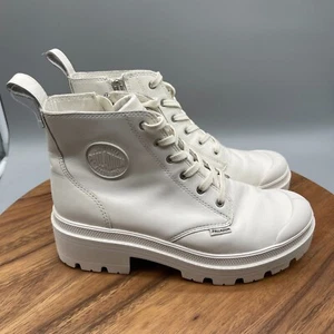 Palladium Pallabase Boots Womens 8 White Leather Lace Up Chunky Combat Booties - Bild 1 von 8