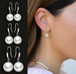 Minimalist White Cultured Freshwater Pearl Drop Dangle Sterling Silver Earrings