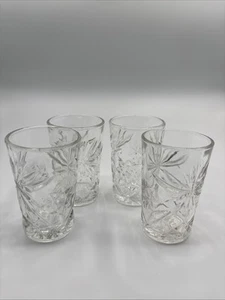 4 Vintage Early American Prescut Glass Star of David 3 1/2” Juice Glasses 4oz - Picture 1 of 5