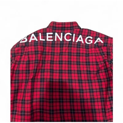 Balenciaga Flannel Shirt, Red Black Plaid, Long Sleeve - Image 1 of 4