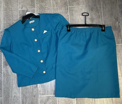 Vintage 80s Teal with Pearl and Gold Accents, 2pc Skirt Suit - Image 1 of 4